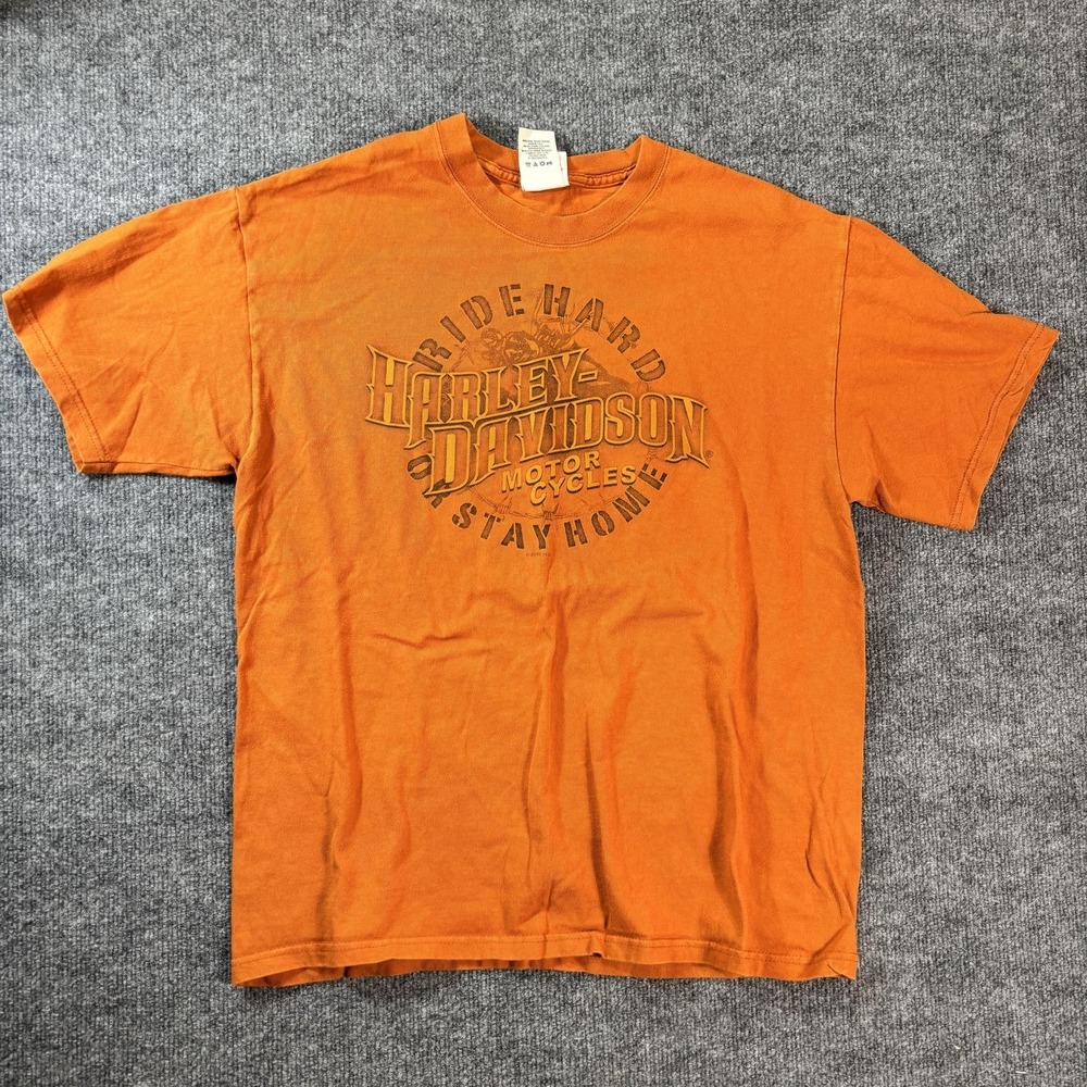 Harley-Davidson Shirt Mens Large‎ Orange Ride Hard Stay Home Graphic Tee T-Shirt